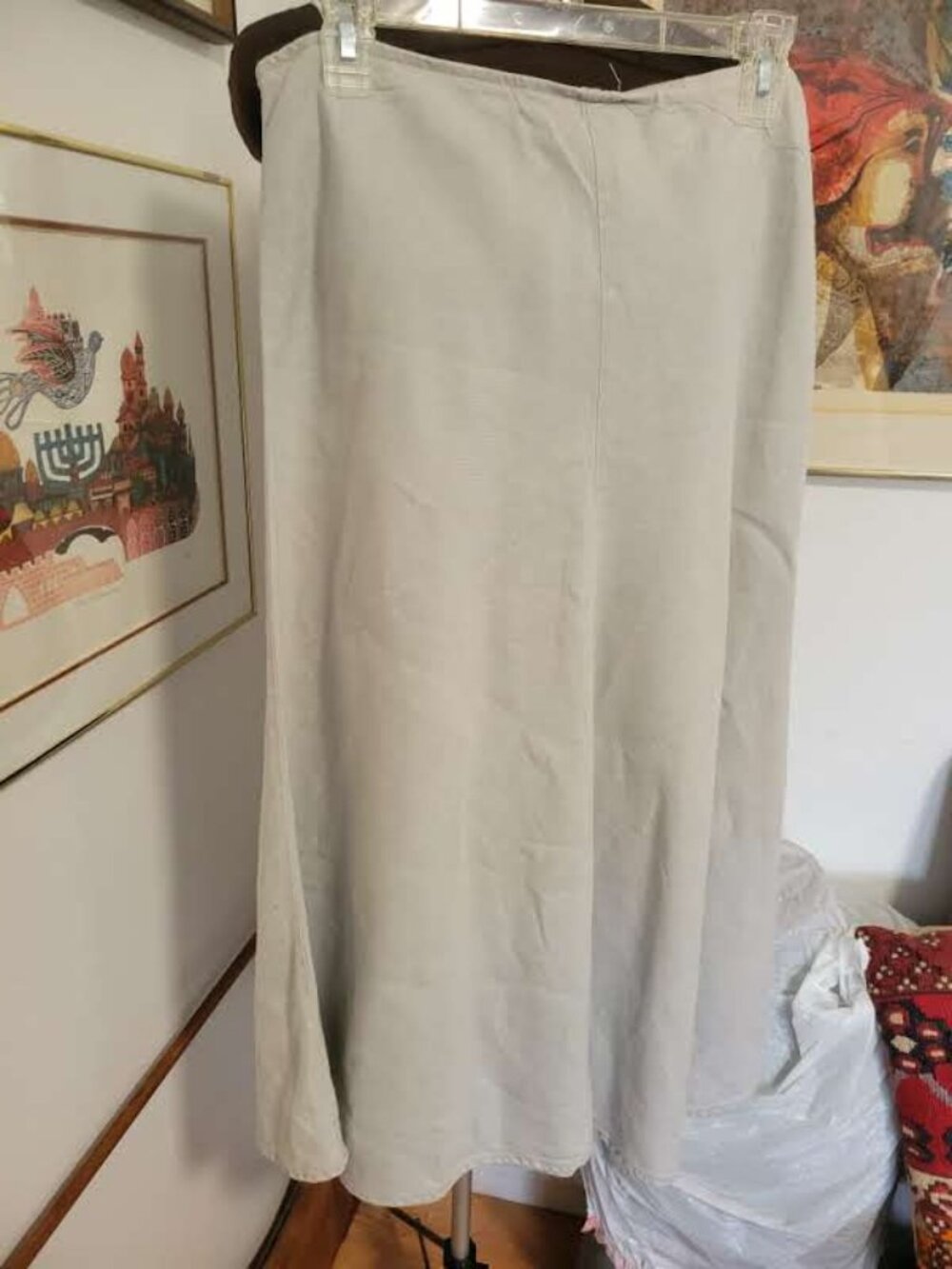 Eileen Fisher Light Grey Linen Flared Aline Skirt M - Picture 3 of 4